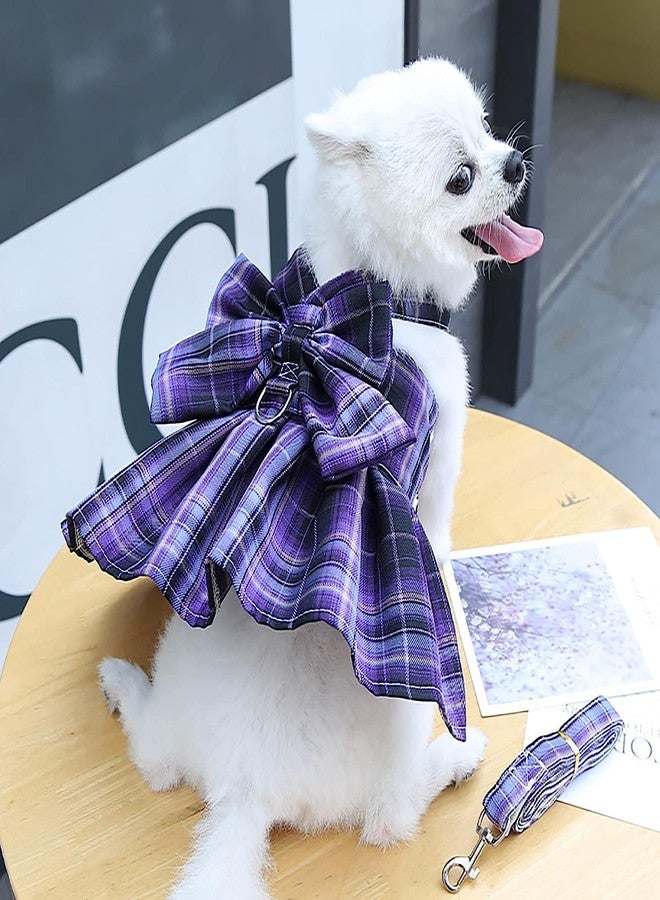 KUTKUT polycotton Plaid Dog Dress Bow Tie Harness Leash Set Harness Dress for Small Dogs,Puppy,D Ring Outfits for Small Dogs Skirt Doggy Puppies Harness Vest Outdoor (L,Adjustable Bust:45cm),1 count - Image 5